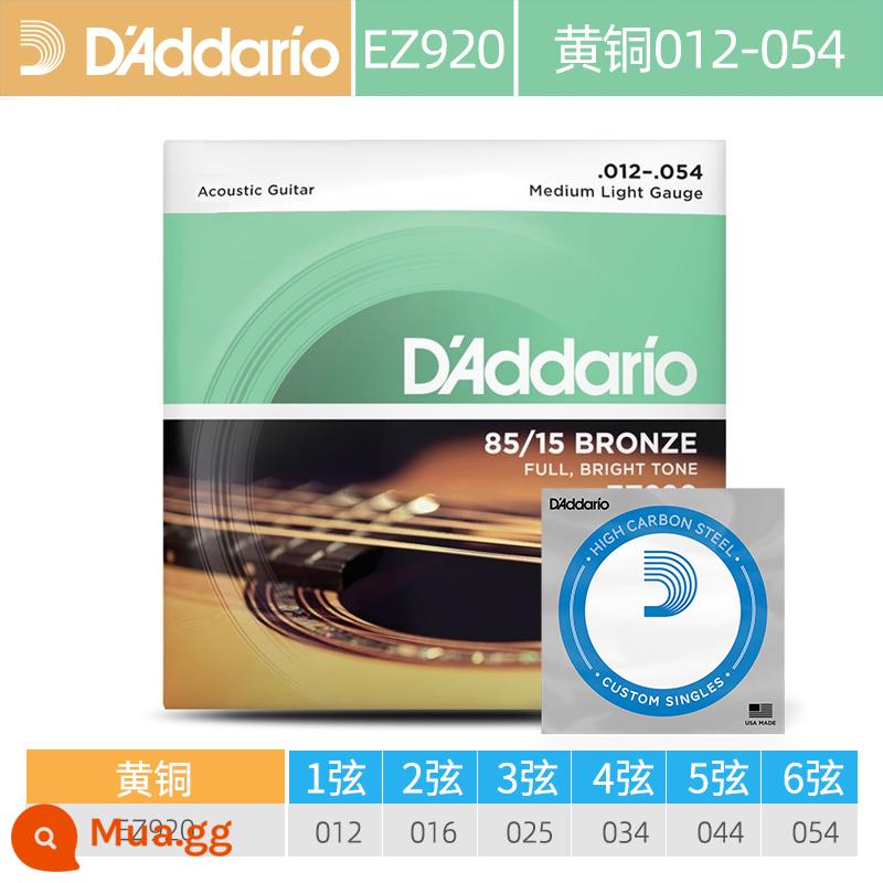 Dây đàn guitar acoustic dân gian D'Addario do Mỹ sản xuất trọn bộ dây đàn guitar đồng phốt pho EJ16 Bộ 6 dây đàn EZ910 - EZ920 _ Đồng thau (12-54) + 1 dây gốc