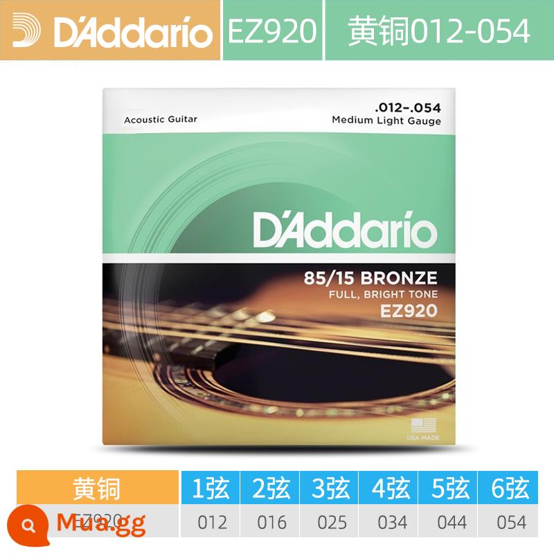 Dây đàn guitar acoustic dân gian D'Addario do Mỹ sản xuất trọn bộ dây đàn guitar đồng phốt pho EJ16 Bộ 6 dây đàn EZ910 - EZ920 _ Đồng thau (12-54)