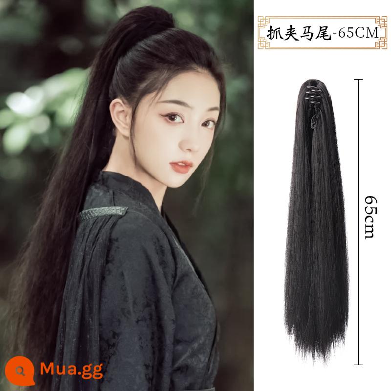 Tóc giả Hanfu đuôi ngựa kẹp miệng hổ dài thẳng cổ trang phục nam phong cách cổ đại hào hiệp phong cách đuôi ngựa cao tóc giả mảnh - Tóc đuôi ngựa kẹp-65cm [kiểu dáng giống người mẫu]