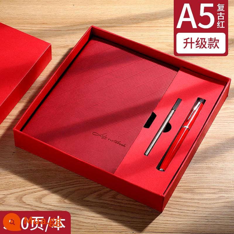 Sổ tay dày có logo tùy chỉnh văn phòng kinh doanh 2023 notepad sổ ghi chép hội nghị công việc a5 phong cách cổ điển có giá trị cao màu trơn da mềm nhật ký đơn giản cuốn sách cao cấp tinh tế làm theo yêu cầu - Retro Red [Bộ hộp quà tặng] Thu thập và mua túi quà