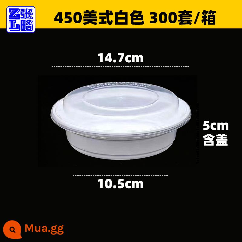 Vòng 1000ML dày dùng một lần hộp cơm trưa giao hàng bao bì hộp nhựa trong suốt hộp thức ăn nhanh bát súp có nắp đậy - 450 Mỹ trắng-300 bộ có nắp