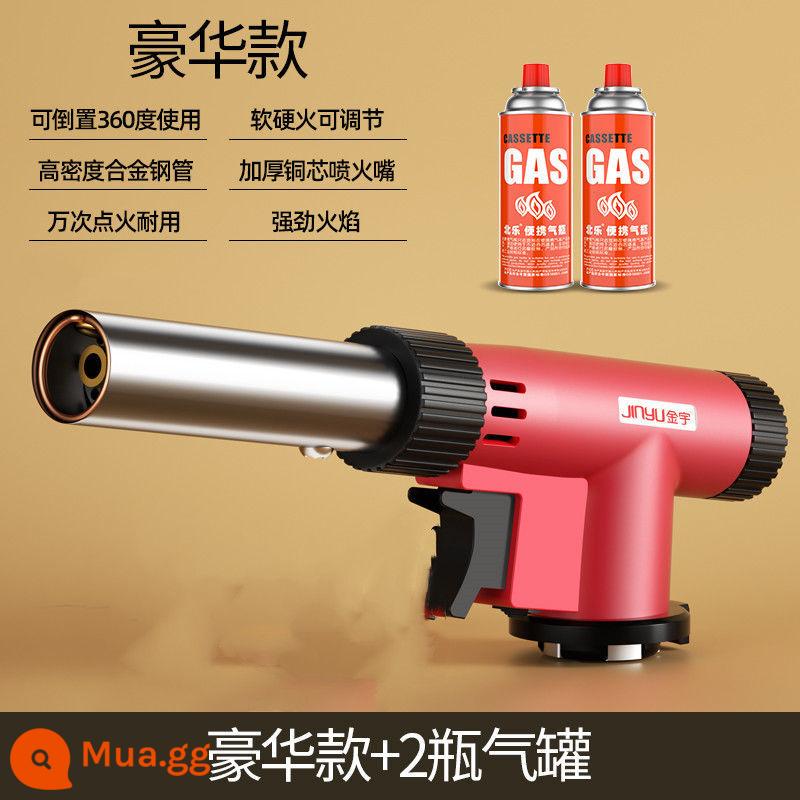 Băng cassette bình gas lửa súng blowtorch đốt lông heo đánh lửa nướng gas súng hàn ngọn lửa đốt thịt đầu súng phun hộ gia đình - Model cao cấp (đỏ) +2 bình xăng