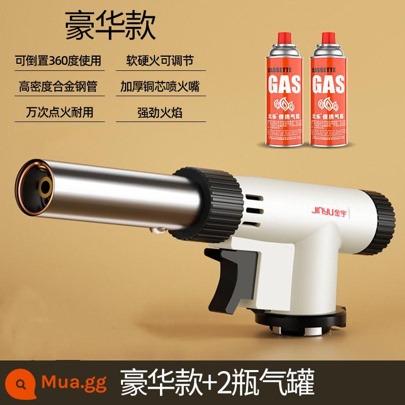 Băng cassette bình gas lửa súng blowtorch đốt lông heo đánh lửa nướng gas súng hàn ngọn lửa đốt thịt đầu súng phun hộ gia đình - Model cao cấp + 2 bình gas