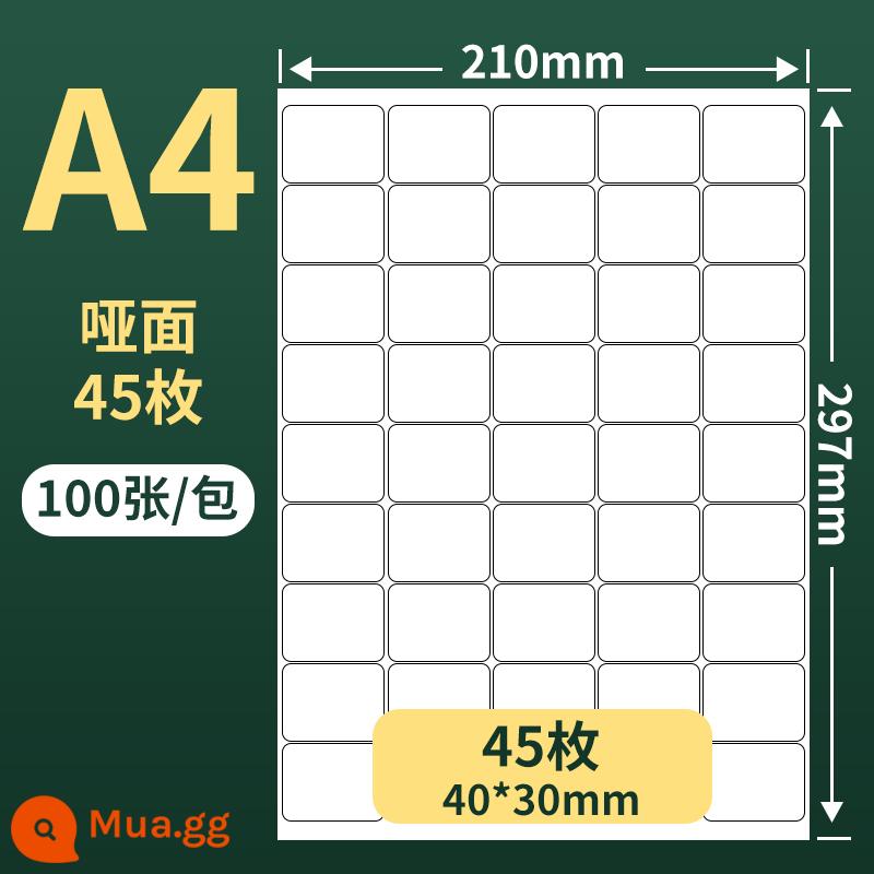 giấy photocopy a4 tự dính 100 tờ nhãn in Giấy photocopy A4 nhãn tự dính phần bên trong cắt giấy kraft giấy tự dính nhãn mờ bóng tự dính in phun laser - A4 (100 tờ mờ) 45 ô (40*30)