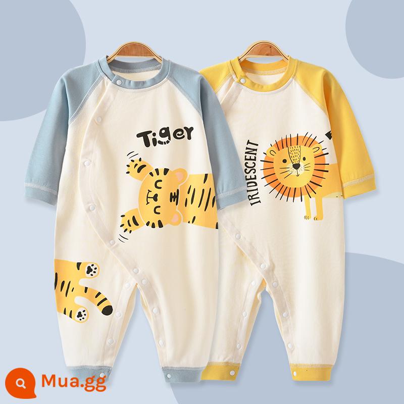 Áo Liền Quần Cho Bé Mùa Xuân Cotton Nam Nữ Quần Áo Sơ Sinh Xuân Thu Hoạt Hình Không Xương Áo Liền Quần Mùa Xuân Quần Liền Quần - hổ + sư tử