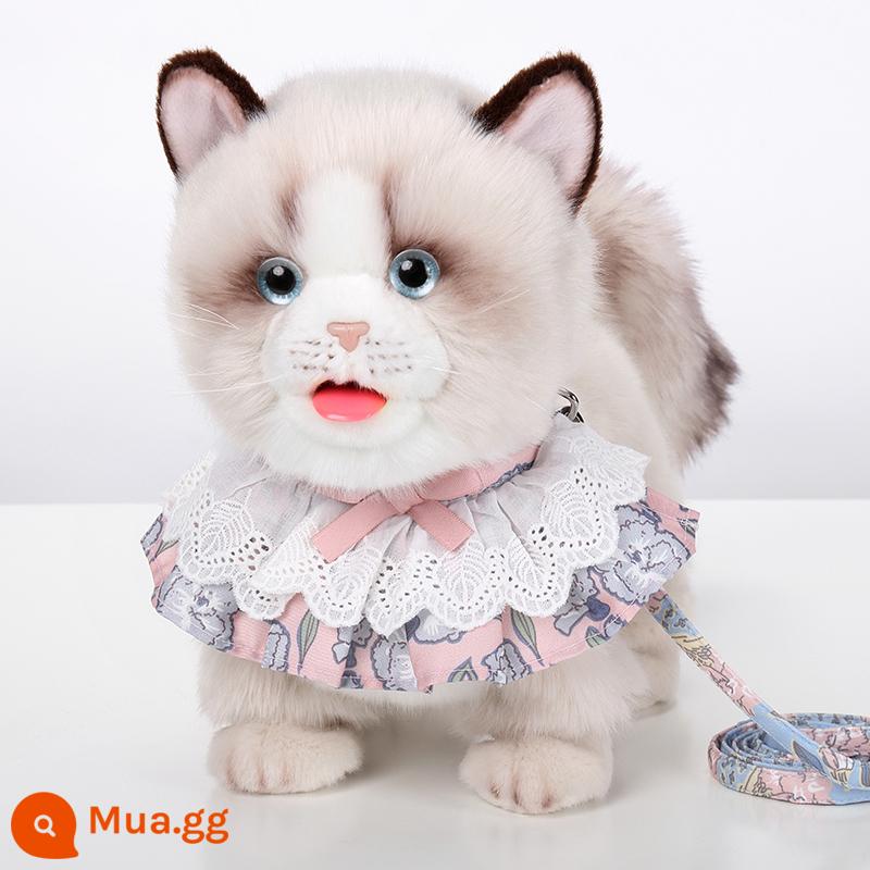 Uống sữa liếm mèo, mèo, mô phỏng mèo - Mèo Ragdoll + khăn quàng cổ ren hoa màu hồng