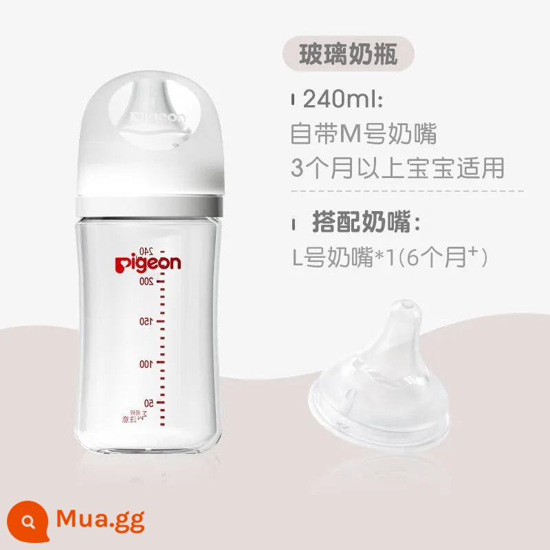 [Pigeon 391] Natural Reality Thế hệ thứ 3 Bình bú thủy tinh cỡ lớn cho bé Bộ bàn chải ống núm ti giả sữa mẹ - Bình 240ml + núm ty size L