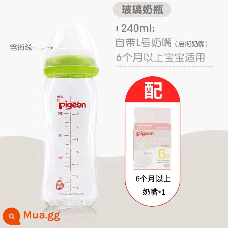 [Pigeon 391] Natural Reality Thế hệ thứ 3 Bình bú thủy tinh cỡ lớn cho bé Bộ bàn chải ống núm ti giả sữa mẹ - Bình 240ml (có kèm size L) + núm ty size L