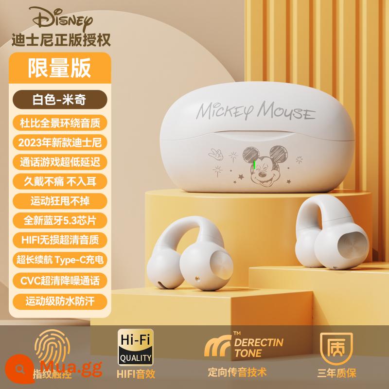 Tai nghe Bluetooth không dây có dây dẫn truyền xương thực sự của Disney có móc tai chạy thời lượng pin siêu dài cho nam và nữ - Phiên bản giới hạn Mickey màu trắng [360ACS toàn cảnh HIFI ✨ âm thanh nổi 360 ​​tông cá voi ✨ thời lượng pin siêu dài]