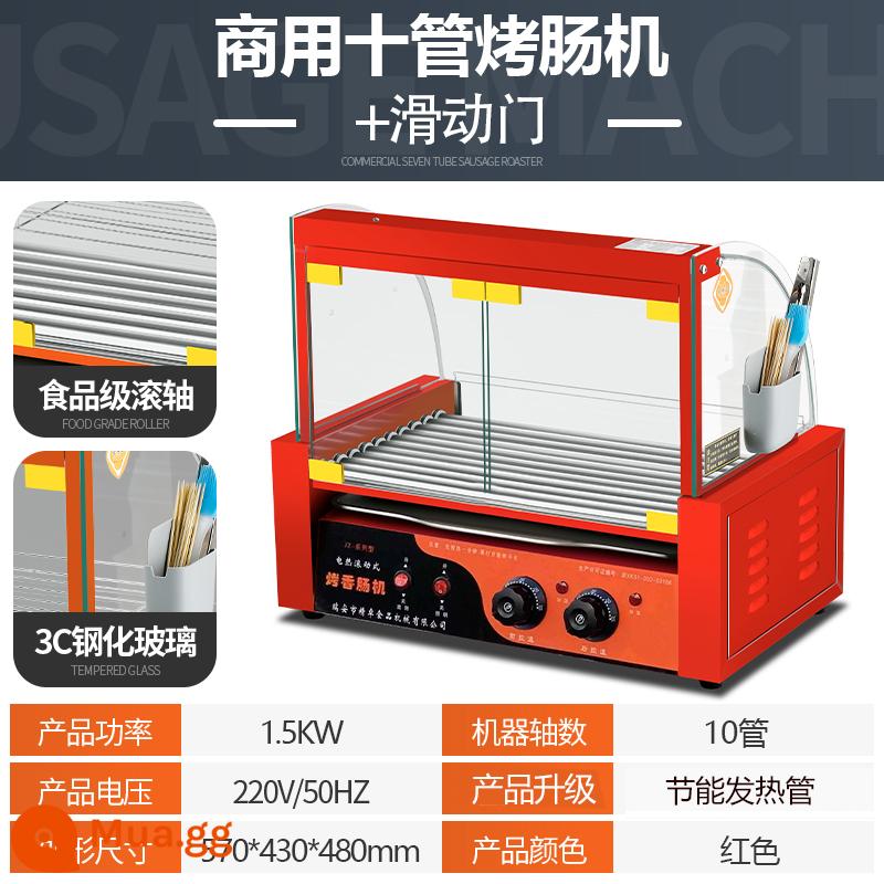 Máy xúc xích nướng thương mại máy tính để bàn nhỏ giăm bông nướng xúc xích nhiệt độ không đổi máy xúc xích Đài Loan tự động máy nướng xúc xích hộ gia đình - [Đỏ nâng cấp] Mười ống + cửa bản lề