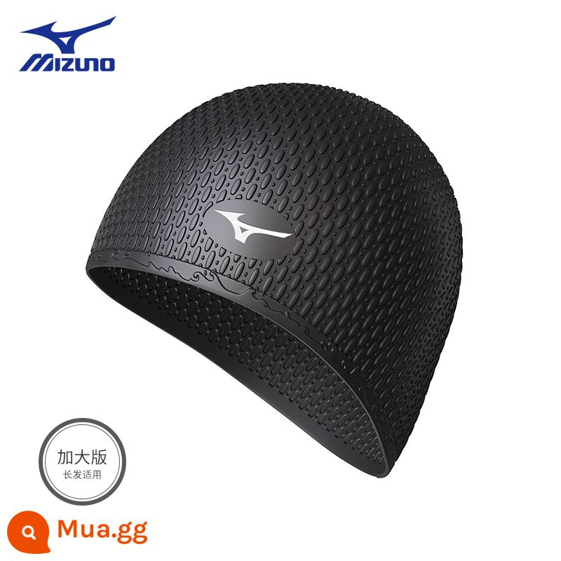 Mizuno Mũ Bơi Bốn Gấu Trúc Nữ Tóc Dài Chống Nước Đặc Biệt Butler Đầu Nam Lớn Chuyên Nghiệp Silicone Mũ Bơi - Bong bóng giọt nước đen S53