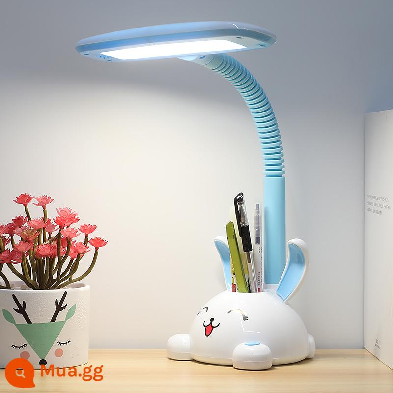 LED Bàn đèn bảo vệ mắt bàn dành cho sinh viên trẻ em sinh con phòng ngủ ký túc xá -trong bộ phim hoạt hình viết đèn viết đèn đọc - Blue Rabbit Pen Holder Plug-in Ba màu thay đổi ánh sáng