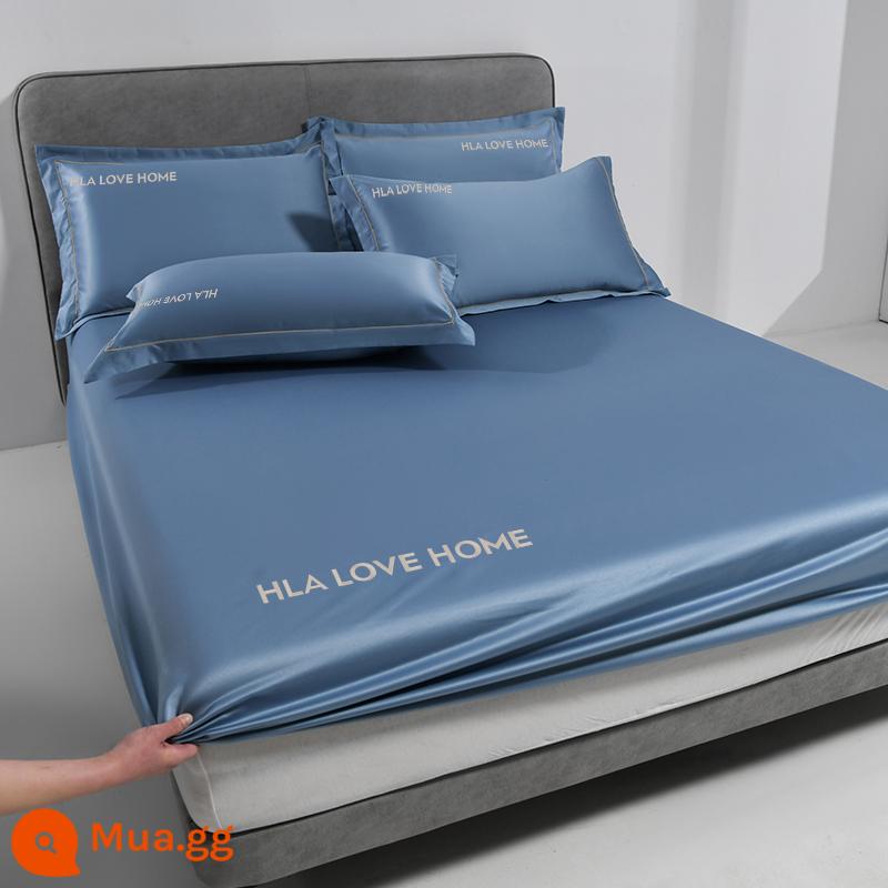 Hailan House Ice Silk Trang Bị Ga Bộ 3 Món Mùa Hè Ga Trải Giường Một Mảnh Túi Đựng Nệm Chống Trơn Trượt Trọn Gói Ga Trải Giường Mùa Hè - Tấm ga trải giường màu xanh nước biển [lụa băng mát lạnh, được bọc kín và chống trượt]