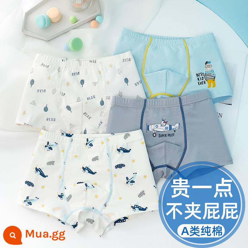 Quần lót trẻ em bé trai cotton nguyên chất mùa xuân và mùa hè góc phẳng bốn góc thanh thiếu niên trung và lớn trẻ em quần short bé trai in hình ngựa vằn 10 tuổi 13 - Quần lót boxer ND801+802/4 gói