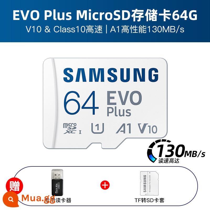 Thẻ nhớ Samsung 64g thẻ tf tốc độ cao 128g máy ghi âm lái xe thẻ nhớ điện thoại di động thẻ micro sd 256gb - 64G (130M/s) + đầu đọc thẻ chuyên dụng