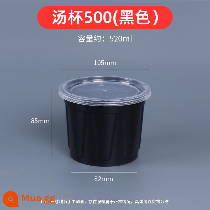 900ml hộp đóng gói tròn kiểu Mỹ giao hộp ăn trưa dùng một lần thương mại hộp ăn trưa dày màu đen có nắp bát nhựa - Mỹ tròn 500 đen [nâng cấp thế hệ 2] 300 bộ