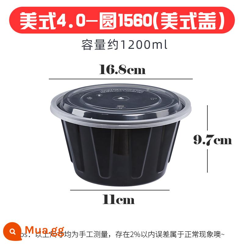 900ml hộp đóng gói tròn kiểu Mỹ giao hộp ăn trưa dùng một lần thương mại hộp ăn trưa dày màu đen có nắp bát nhựa - Mỹ tròn 1560 đen [nâng cấp lên thế hệ thứ 4] 150 bộ