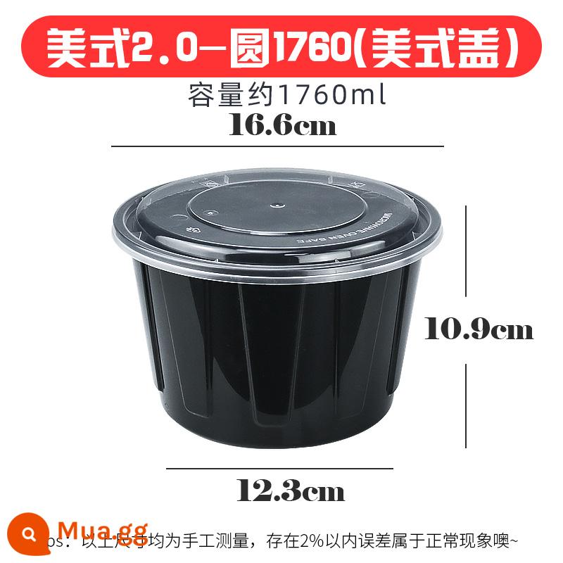 900ml hộp đóng gói tròn kiểu Mỹ giao hộp ăn trưa dùng một lần thương mại hộp ăn trưa dày màu đen có nắp bát nhựa - Mỹ tròn 1760 đen [nâng cấp thế hệ 2] 150 bộ