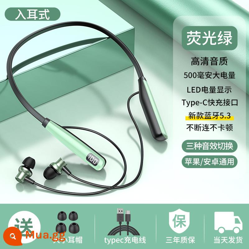 Tai nghe Bluetooth công suất cao đeo cổ chất âm siêu hay không dây thể thao siêu khủng thời lượng pin phổ thông Apple Huawei Xiaomi - Loại tai nghe màu xanh huỳnh quang★Chất lượng âm thanh HD★Thời lượng pin 100 giờ★Màn hình pin★Bảo hành 3 năm