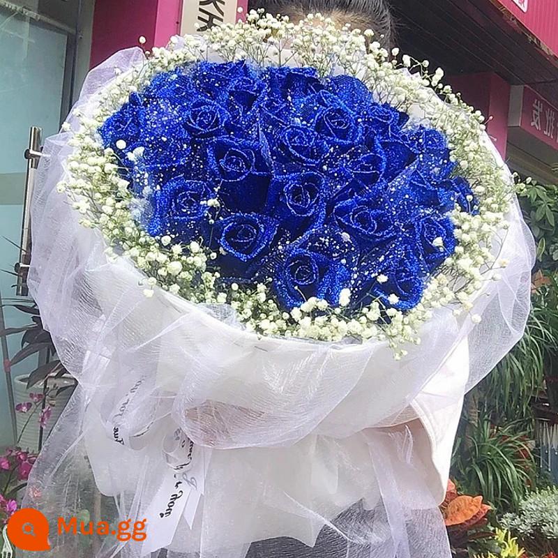 National Blue Demon Girl Blue Rose Bouquet Gift Box Flower Express Cùng thành phố Quảng Châu Hàng Châu Thượng Hải Nam Kinh Hợp Phì Store - Rực rỡ (33 bông hoa bùa xanh)