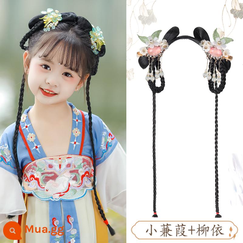 Trẻ em Hanfu tóc giả và mũ nón trang phục cổ xưa dành cho nữ tất cả trong một miếng lót lười biếng túi đựng tóc phong cách cổ xưa phụ kiện tóc búi - Búi tóc Xiao Jianjia + Phụ kiện tóc của Liu Yi