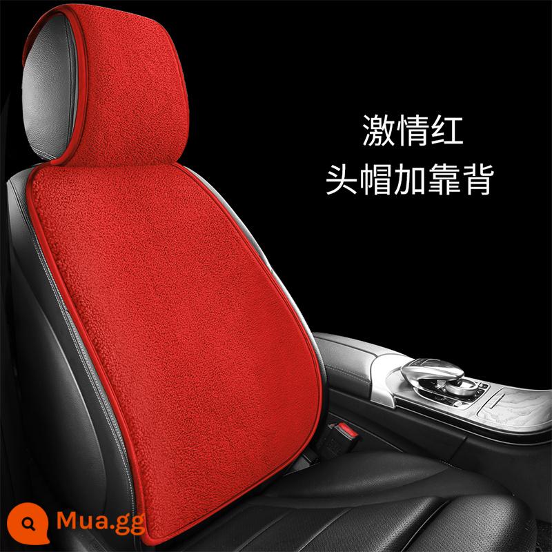 Đệm xe mới vào mùa đông dày sang trọng ba chiếc eo nhỏ? Ghế đệm xe hơi ấm - Passion Red Plush - Tựa đơn + Mũ đội đầu