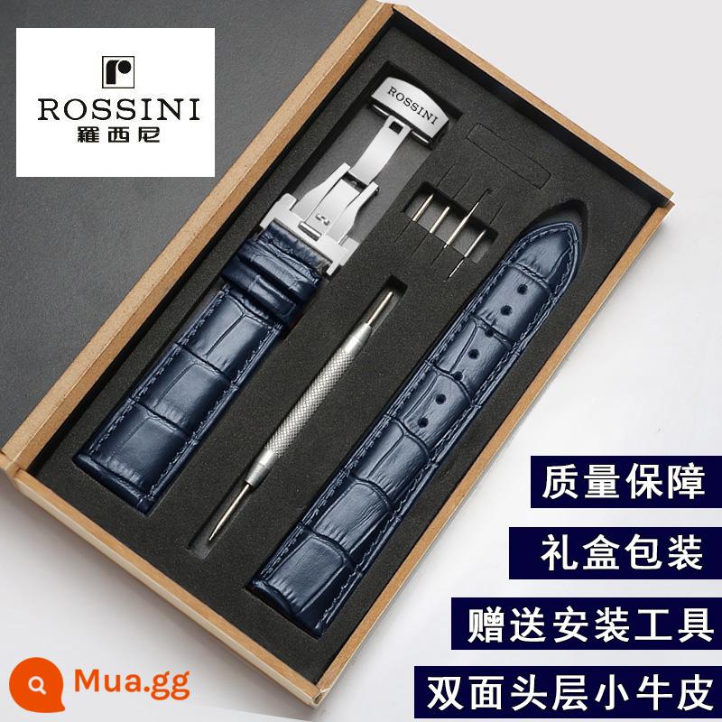 Dây da Rossini nguyên bản da bò khóa bướm mềm thấm mồ hôi 8633/616725/5715 nam 21 - (Da bò) khóa bướm xanh + bạc