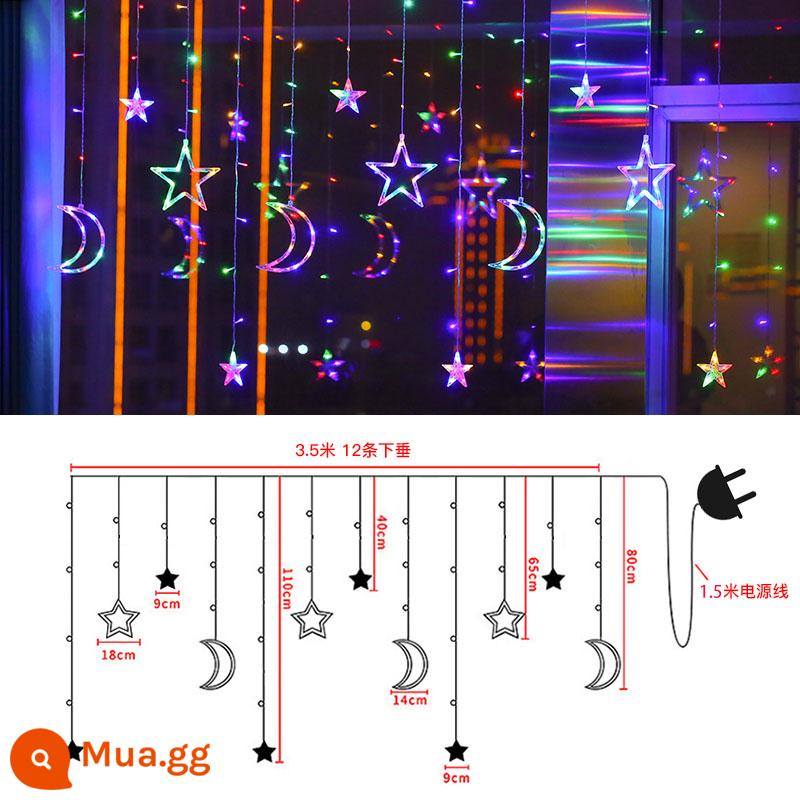 Năng lượng mặt trời ngoài trời nhiều màu sắc đèn ban công bố trí sân vườn sân thượng trang trí treo đèn ngoài trời chống nước sân sao chuỗi ánh sáng nhấp nháy - Mẫu plug-in đèn hình ngôi sao và mặt trăng [màu] dài 3,5 mét - có thể được kết nối nối tiếp