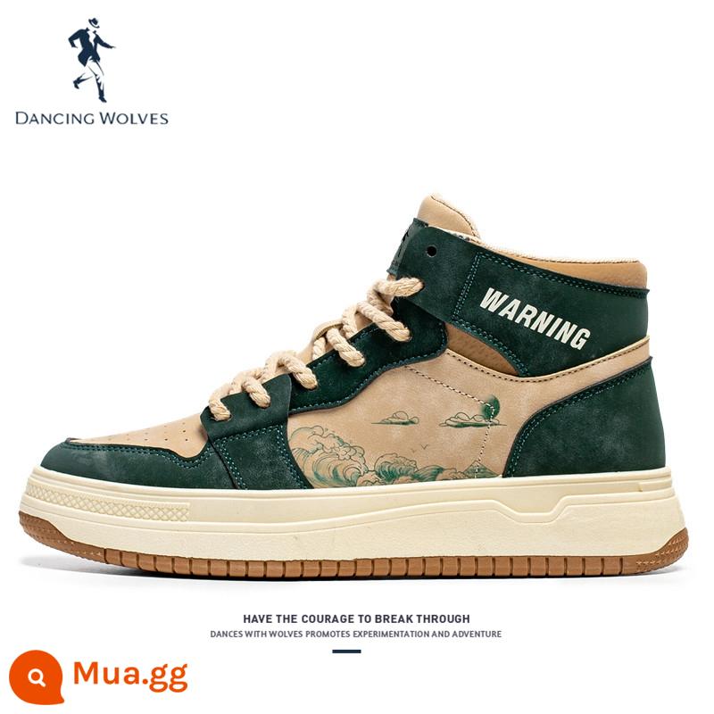 Giày nam ống cao Dances with Wolves mùa đông plus nỉ bông giữ ấm Giày nam da thuộc Đông Bắc giày thể thao casual sneakers - Xanh đậm 4972