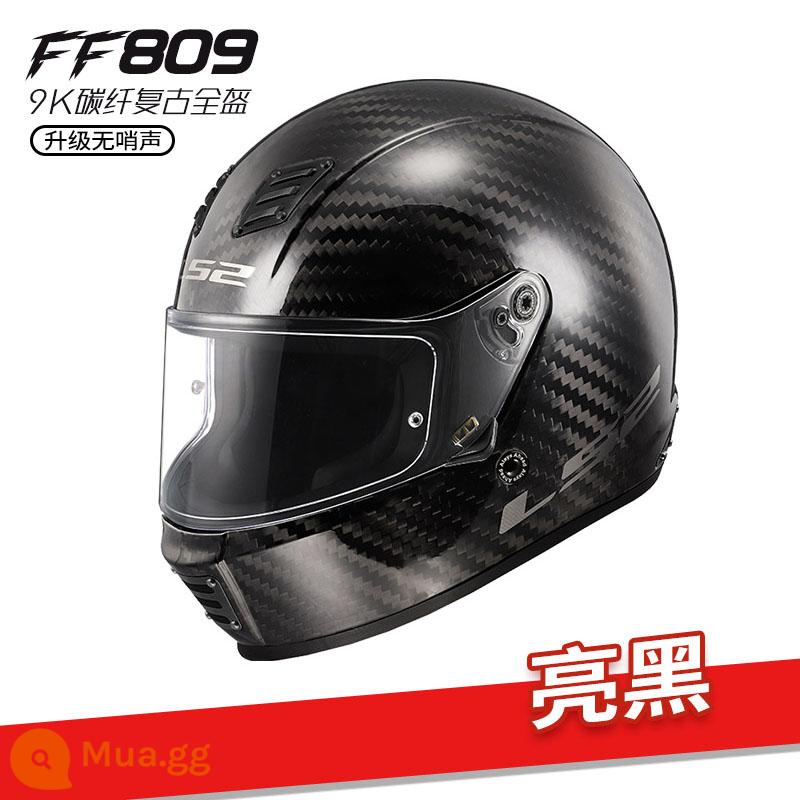 LS2 Sợi Carbon 9K Nam Nữ Xe Máy Harley Retro Mũ Bảo Hiểm Xe Máy Chạy Mũ Bảo Hiểm 4 Mùa Đa Năng FF809 - Sợi carbon 9K màu đen bóng