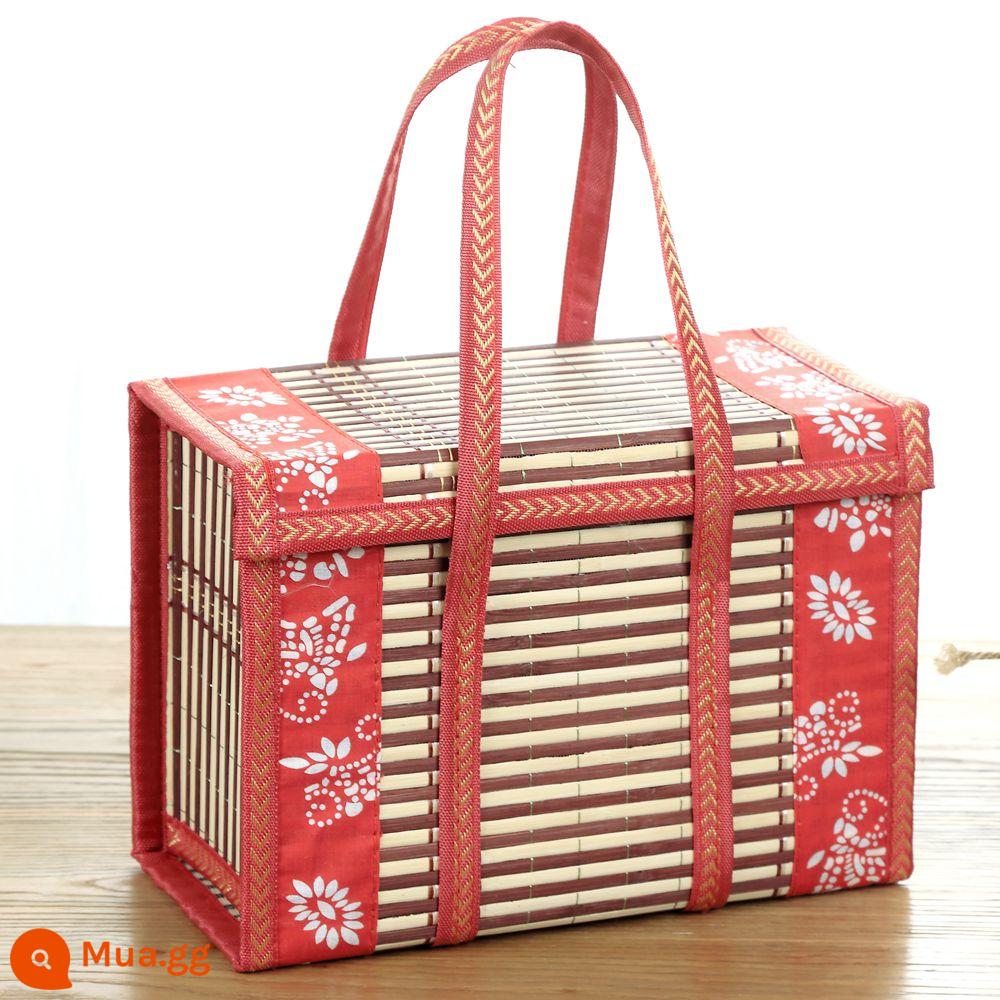 Mid -Autumn Festival Mooncake Hand Hand Hộp tay Dry Building Bamboo Packaging Giỏ - Túi vuông vải hoa đỏ nâu 30*15*20