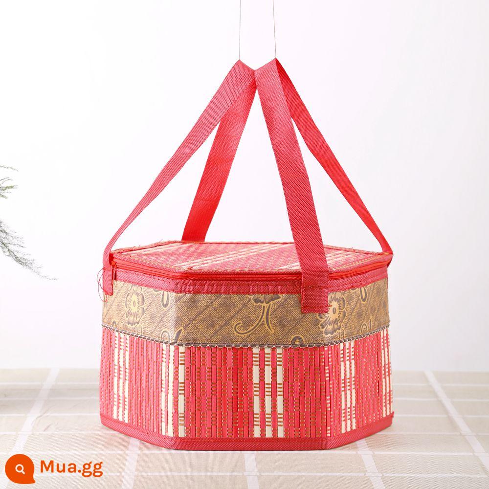 Mid -Autumn Festival Mooncake Hand Hand Hộp tay Dry Building Bamboo Packaging Giỏ - Lục giác đỏ Trung Quốc 24*18*16