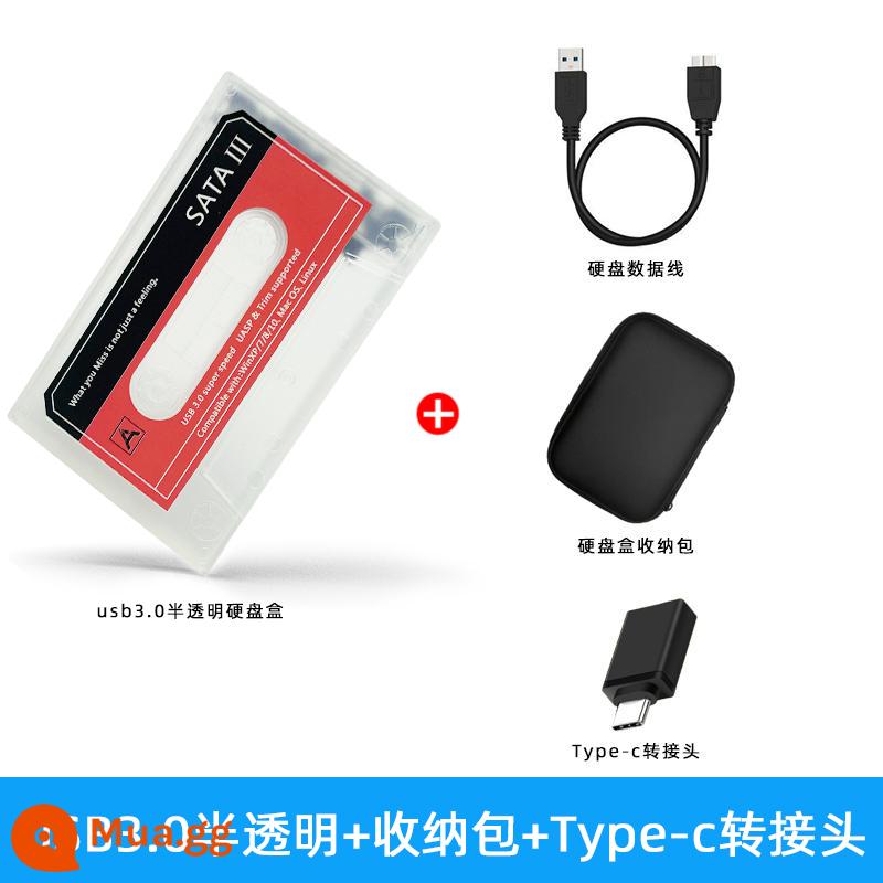 Ổ Cứng Di Động Hộp 2.5 Inch Cơ Thể Rắn Sửa Đổi Hộp Bên Ngoài Đầu Đọc USB Tốc Độ Cao Đa Năng - USB3.0 mờ + túi đựng + Bộ chuyển đổi Type-c