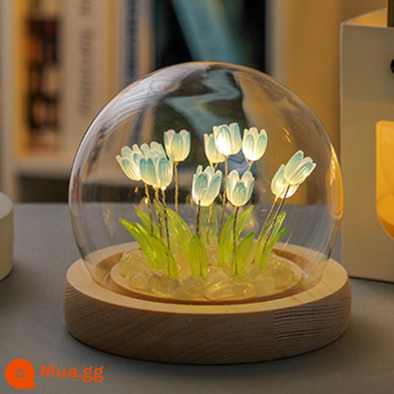 Đèn ngủ hoa tulip DIY handmade cao cấp thiết thực bó hoa món quà sinh nhật bé gái bestie bạn gái đêm giao thừa - Gói vật liệu tự làm màu xanh lam 9 bông hoa [loại pin]