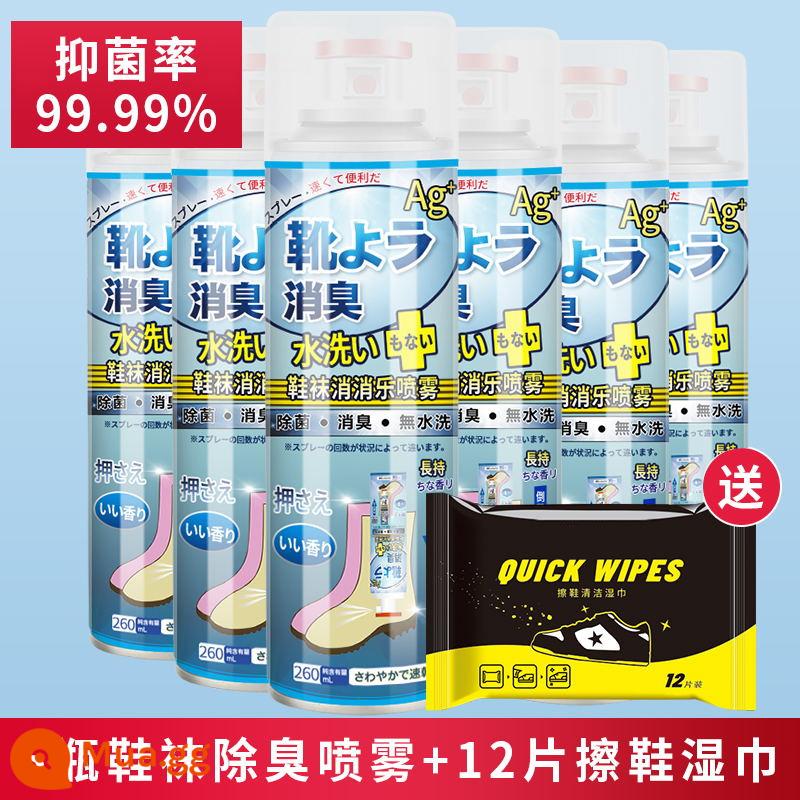 Xịt khử mùi giày, khử mùi giày và tất giày thể thao, khử mùi tủ giày, khử mùi, diệt khuẩn và khử mùi hôi chân hiện vật - Nước hoa và trái cây - 6 chai [tặng 72 khăn lau giày]