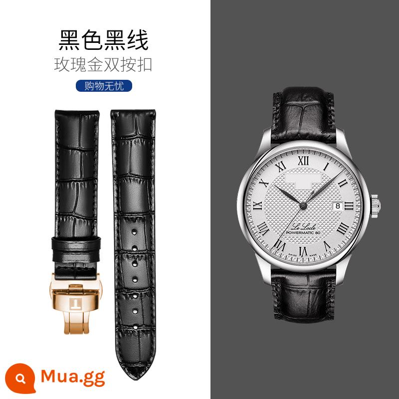 Phù hợp với dây đeo Tissot da thật nam 1853 Lilock t41 dây đeo sao biển Durul Junya Carson 19mm - Đen [Vàng hồng-Khóa bướm ép đôi]