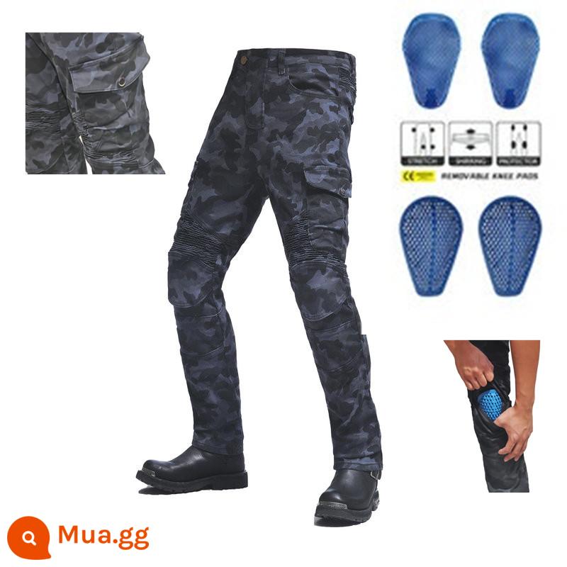 Quần denim đi xe máy quần áo nam và nữ mùa thu đông ngụy trang dụng cụ đua xe địa hình quần chống rơi quần đi xe máy - Ngụy trang màu xanh lam (với đồ bảo hộ silicon CE JES-7