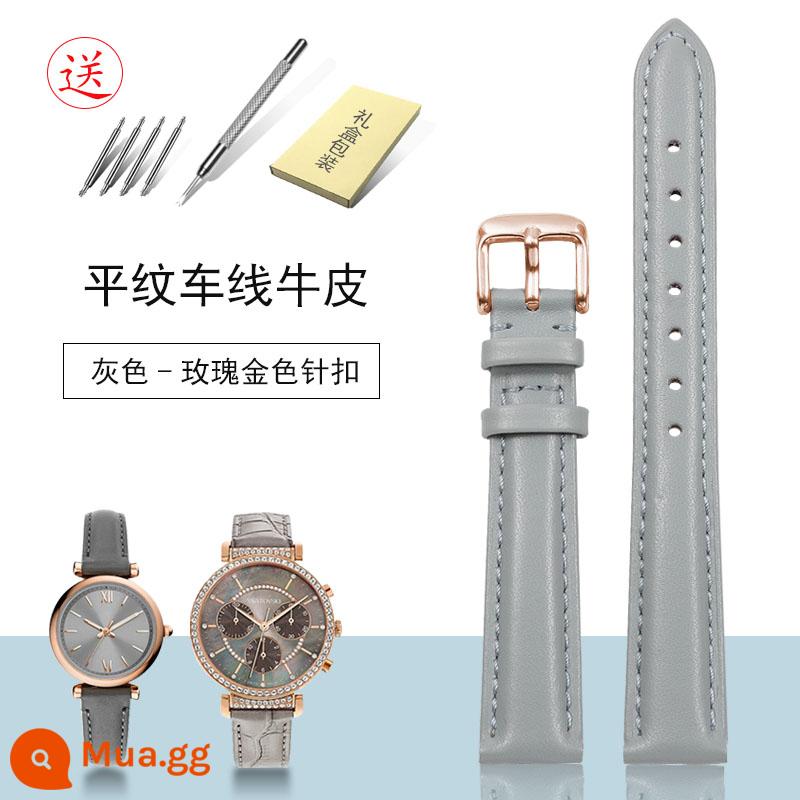 Dây da nam nữ màu xám khóa bướm thích hợp Omega Swarovski Amani Fossil Fiyta - Khóa cài bằng da bò màu xám-vàng hồng được khâu trơn