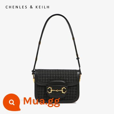 CHEROSEKEITH niche da kết cấu cao cấp hit color túi yên ngựa nữ mùa thu đông 2022 túi sát nách mới - Houndstooth quầy quà màu đen bao bì túi quà tặng