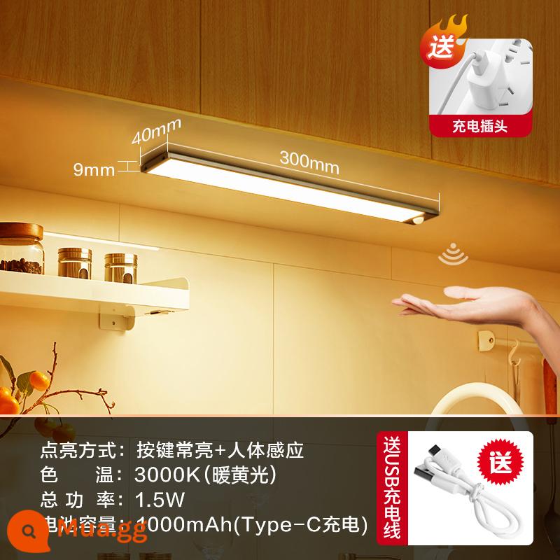 Bull ánh sáng tủ tổng thể với đèn led đáy tủ sạc cơ thể con người ánh sáng cảm ứng thanh tự dính không dây lối đi nhà bếp ánh sáng tủ quần áo - Cắm + đèn vàng 30cm + cảm ứng cơ thể người + điều khiển ánh sáng + luôn bật + phiên bản sạc