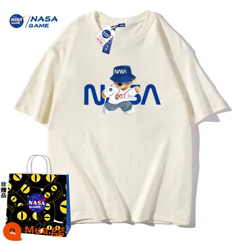 Trang web chính thức của NASA GAME sản phẩm mới đồng thương hiệu 2024 Áo phông ngắn tay cotton nguyên chất dành cho nam và nữ Áo phông hàng hiệu hợp thời trang Áo thun đôi - Áo thun hình gấu hoa mai hip-hop của NASA