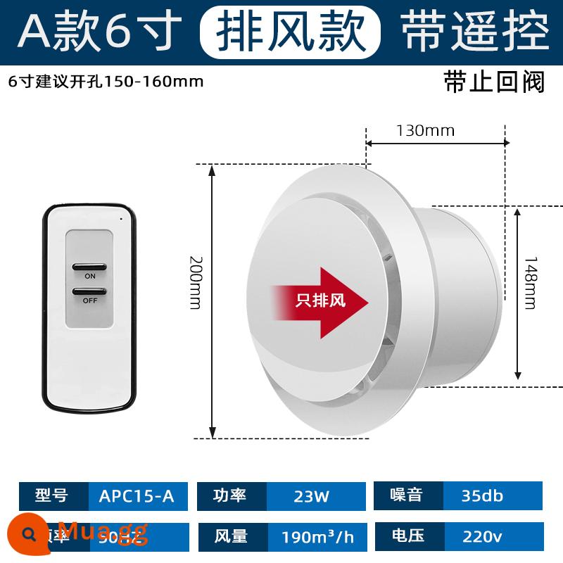 Điều khiển từ xa 2 chiều quạt hút bột phòng treo tường cửa sổ quạt thông gió nhà bếp hộ gia đình quạt hút quạt hút 4 inch 6 inch - Ống xả loại A 6 inch + điều khiển từ xa + van một chiều