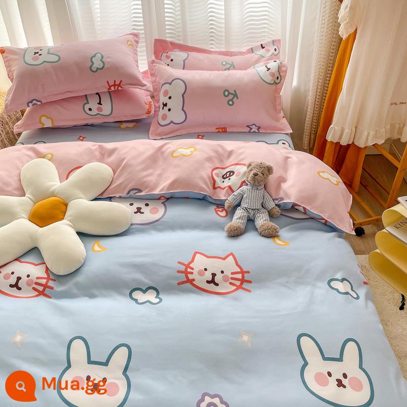 Bộ 4 món cotton 100 cotton nguyên chất Ga trải giường 4 mùa Vỏ chăn ký túc xá sinh viên Bộ 3 món bộ chăn ga gối đơn giản thân thiện với da 1 - Happy [Bông loại A dành cho bà mẹ và trẻ sơ sinh]