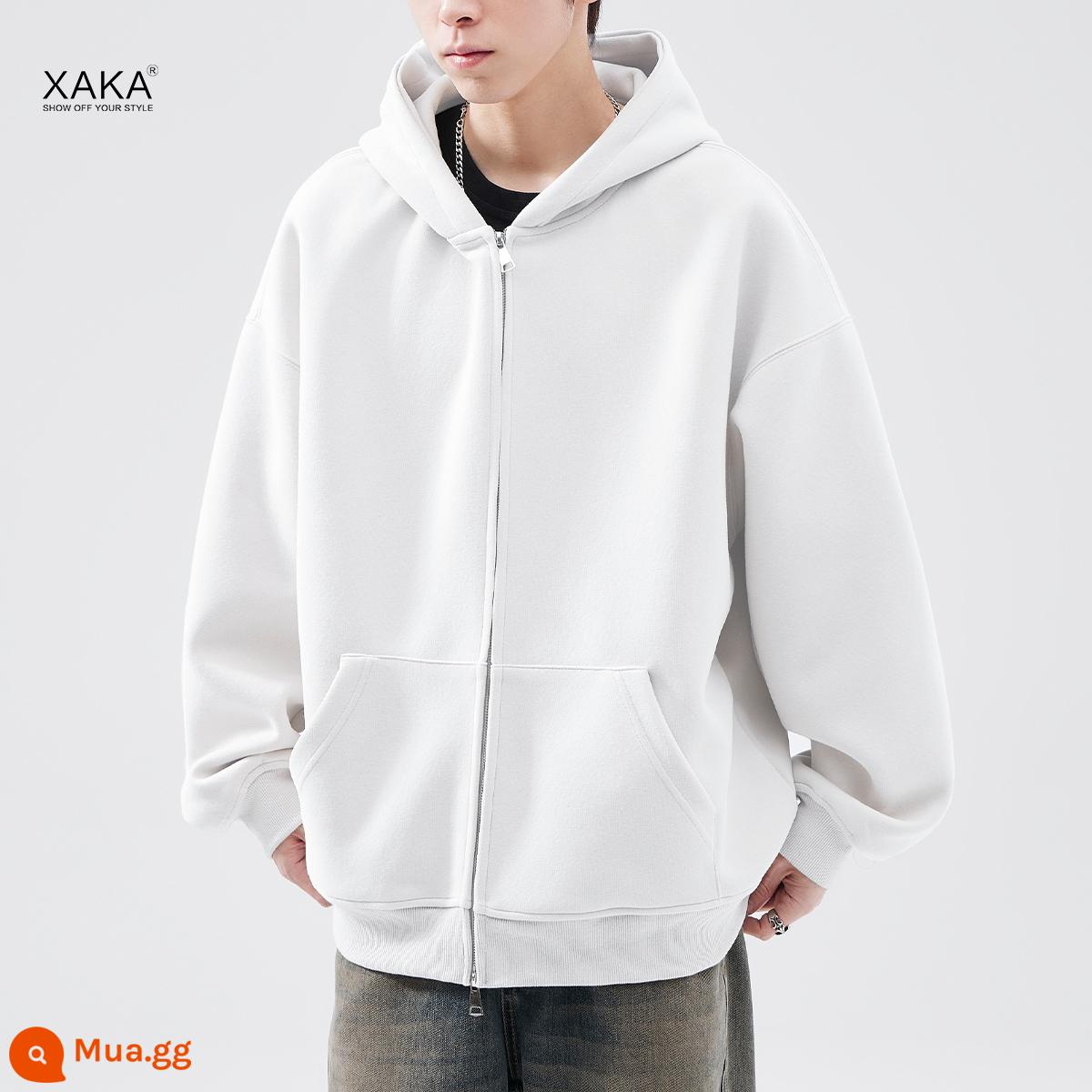 XAKA mùa xuân cứng của Mỹ thương hiệu thời trang cardigan cotton dày T nam phù hợp với giày thể thao có mũ trùm đầu dây kéo áo khoác - Trắng