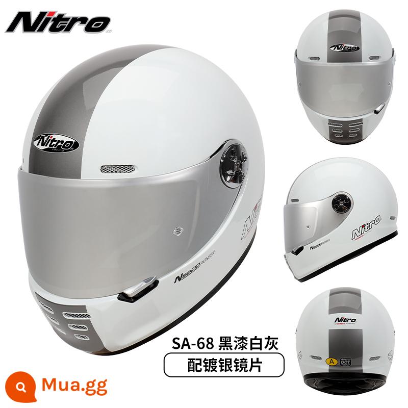 Mũ bảo hiểm xe máy NITRO của Anh dành cho nam và nữ Mũ bảo hiểm xe máy nguyên mặt kiểu cổ điển Harley-Davidson hành trình bốn mùa chứng nhận 3C - Sơn đen và trắng xám với tròng kính mạ bạc (miếng dán chống sương mù miễn phí trị giá 88 nhân dân tệ)