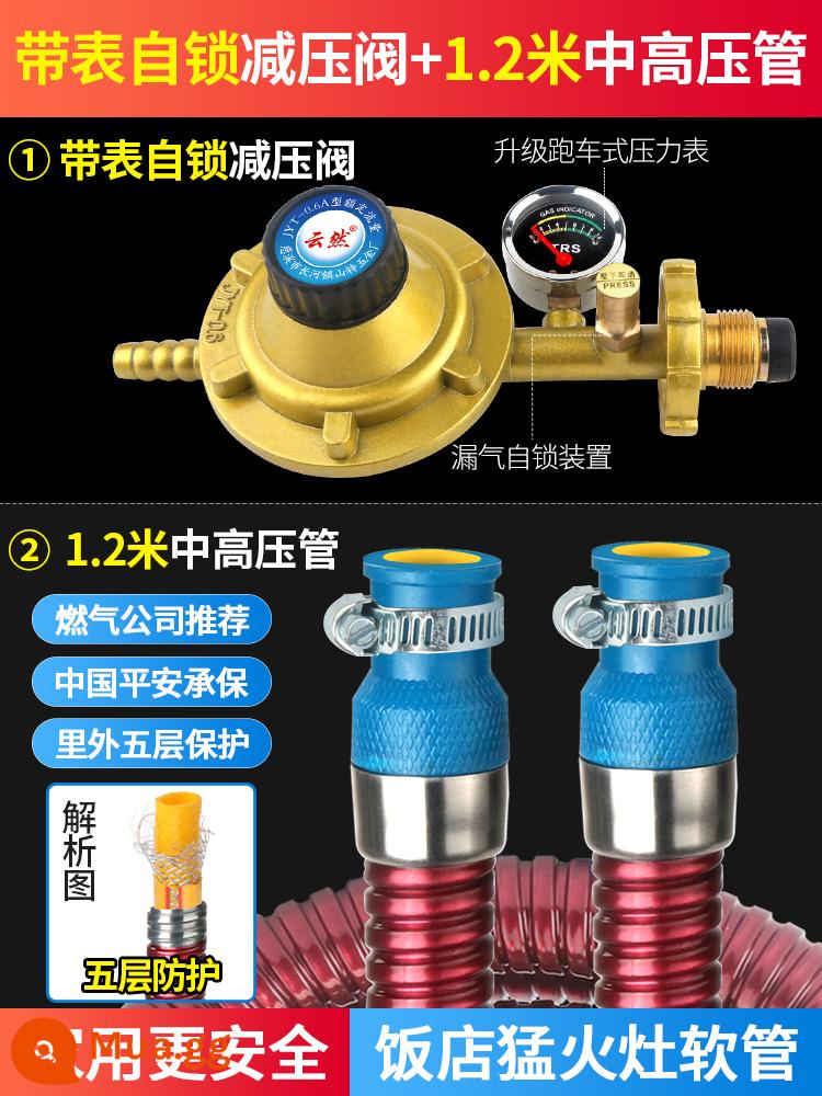 Hộ Gia Đình Chống Cháy Nổ Khí Hóa Lỏng Van Giảm Áp Bình Gas Xi Lanh Van Áp Suất Thấp Đai An Toàn Đo Lò Gas Van Điều Chỉnh Áp Suất - Van giảm áp chống cháy nổ kèm đồng hồ + ống cao áp trung bình dày 1,2m [an toàn hơn khi sử dụng trong gia đình]