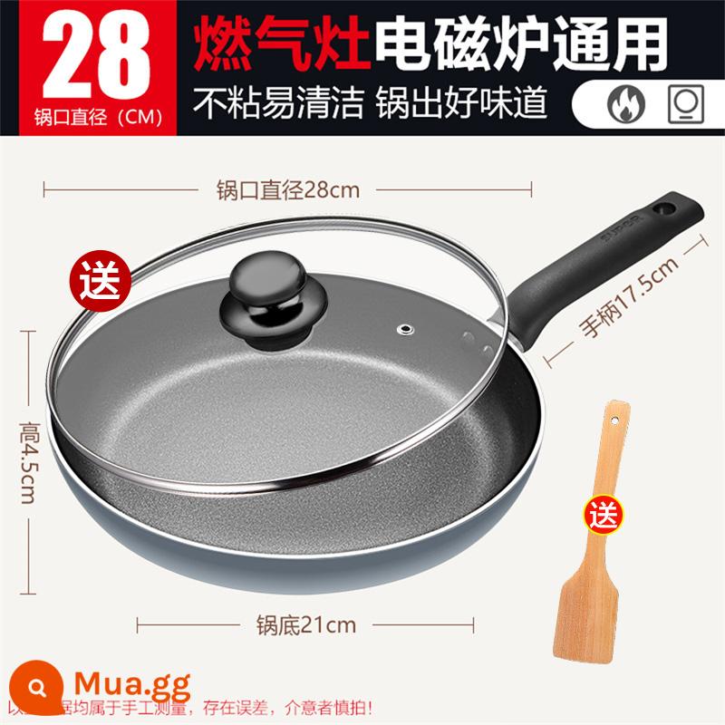 Chảo supol -fried, ít dầu khói, chảo pancake pancake pan, chảo không đặt - Màu xanh 28cm có nắp (phổ dụng cho bếp từ ngọn lửa mở [chảo chống dính]