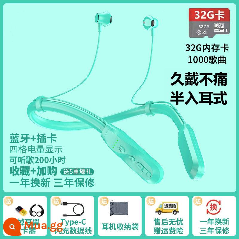 sản phẩm mới 2022 nghe nhạc thẻ cắm tai nghe bluetooth không dây 200 giờ MP3 pin lớn và thời lượng pin dài apple bán tai treo cổ phổ thông Huawei vivo Xiaomi oppo thể thao chạy bộ - Thẻ Bluetooth màu xanh lá cây thời trang phiên bản 32G [Hiệu ứng âm thanh 9D + bán trong tai + 200 giờ + hiển thị pin]