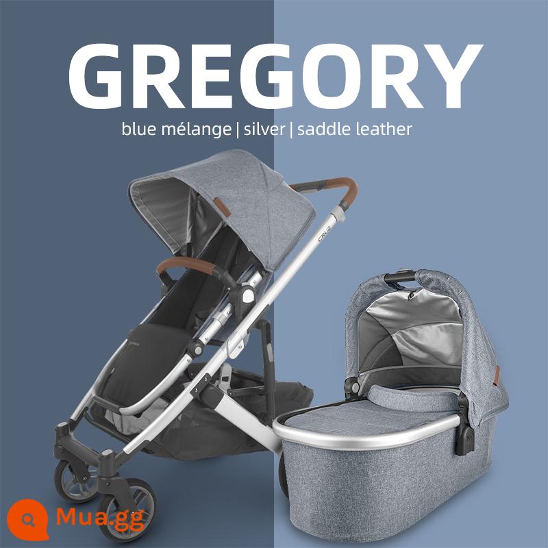 UPPAbaby Cruz V2 cao cấp ngồi gấp xe đẩy trẻ sơ sinh giảm xóc 2 chiều xe đẩy em bé - Xanh xám [Bộ giỏ cho bé]