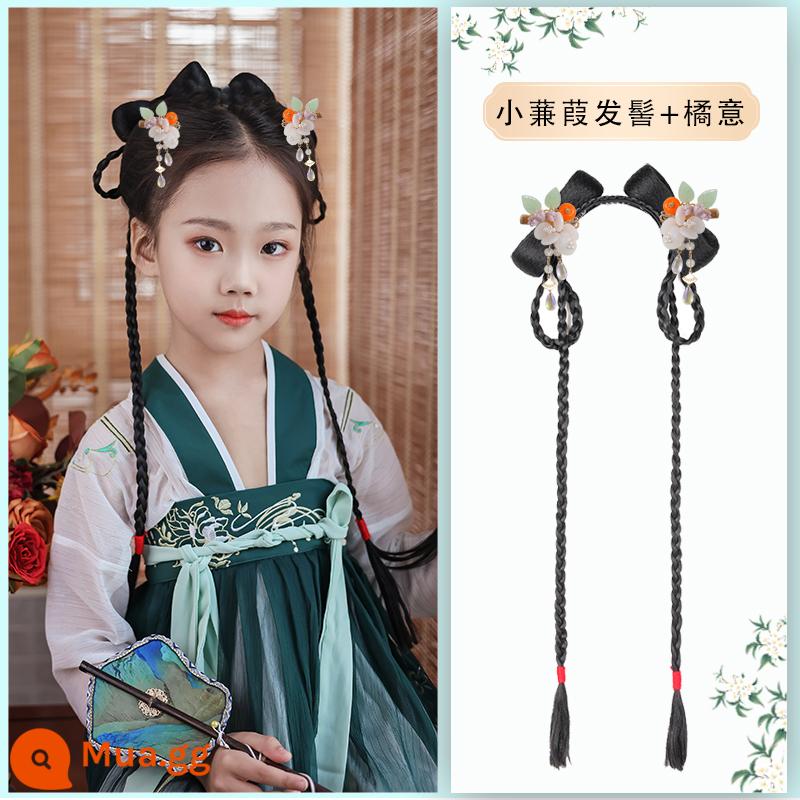 Trẻ em Hanfu tóc giả gói tấm tóc cổ trang phục một mảnh headband cổ gió tóc giả bé gái tạo kiểu phụ kiện tóc búi tóc trùm đầu - Tiểu Kiếm Giai + Thạch Thời Như Ý